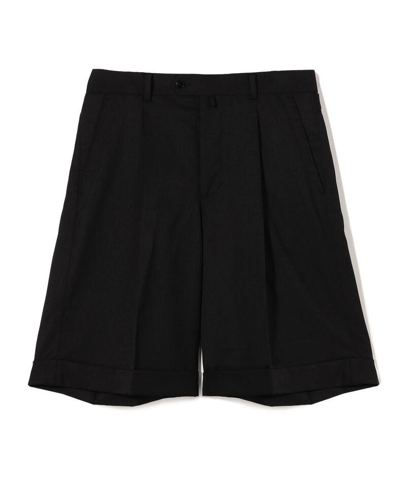 ウールポリエステルツイル バレルワイドショートパンツ