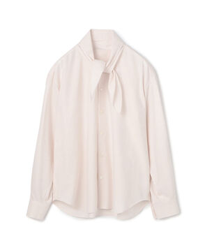 コットンオックスフォード タイ付きブラウス