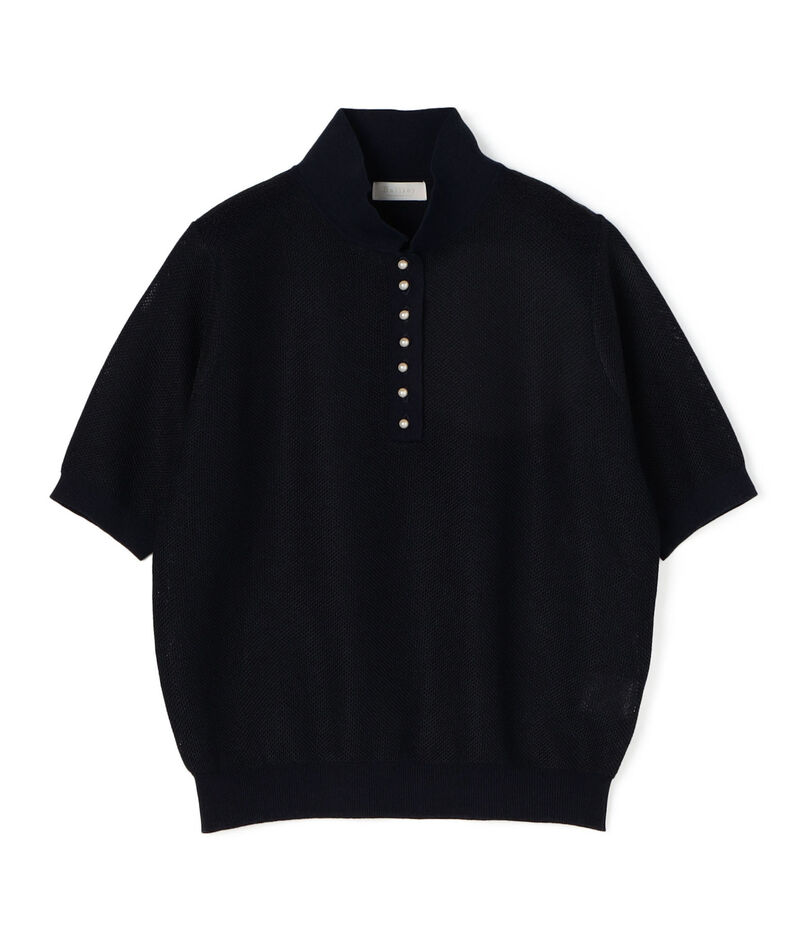 パールメッシュコンビ ポロカラープルオーバー