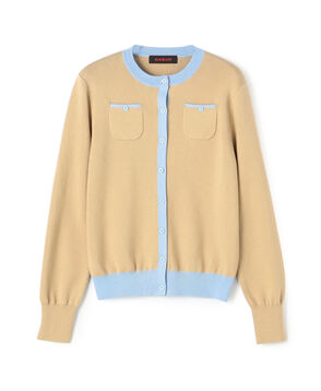 コットンカシミヤ バイカラークルーネックカーディガン