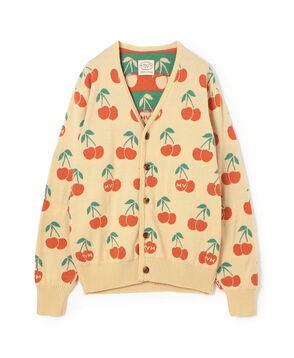 ウール チェリーモチーフ Vネックリバーシブルカーディガン