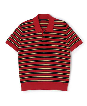 コットンストライプ ポロハーフスリーブプルオーバー