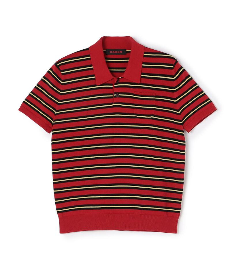 コットンストライプ ポロハーフスリーブプルオーバー