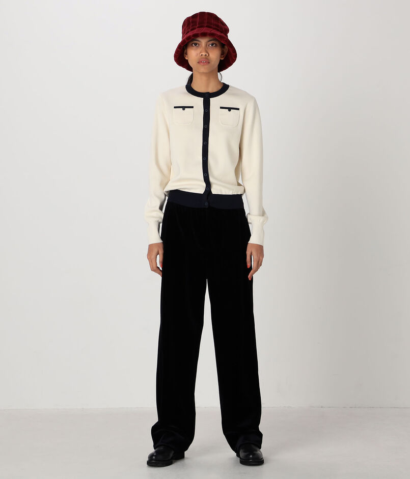 CABaN コットンカシミヤ バイカラークルーネックカーディガン  