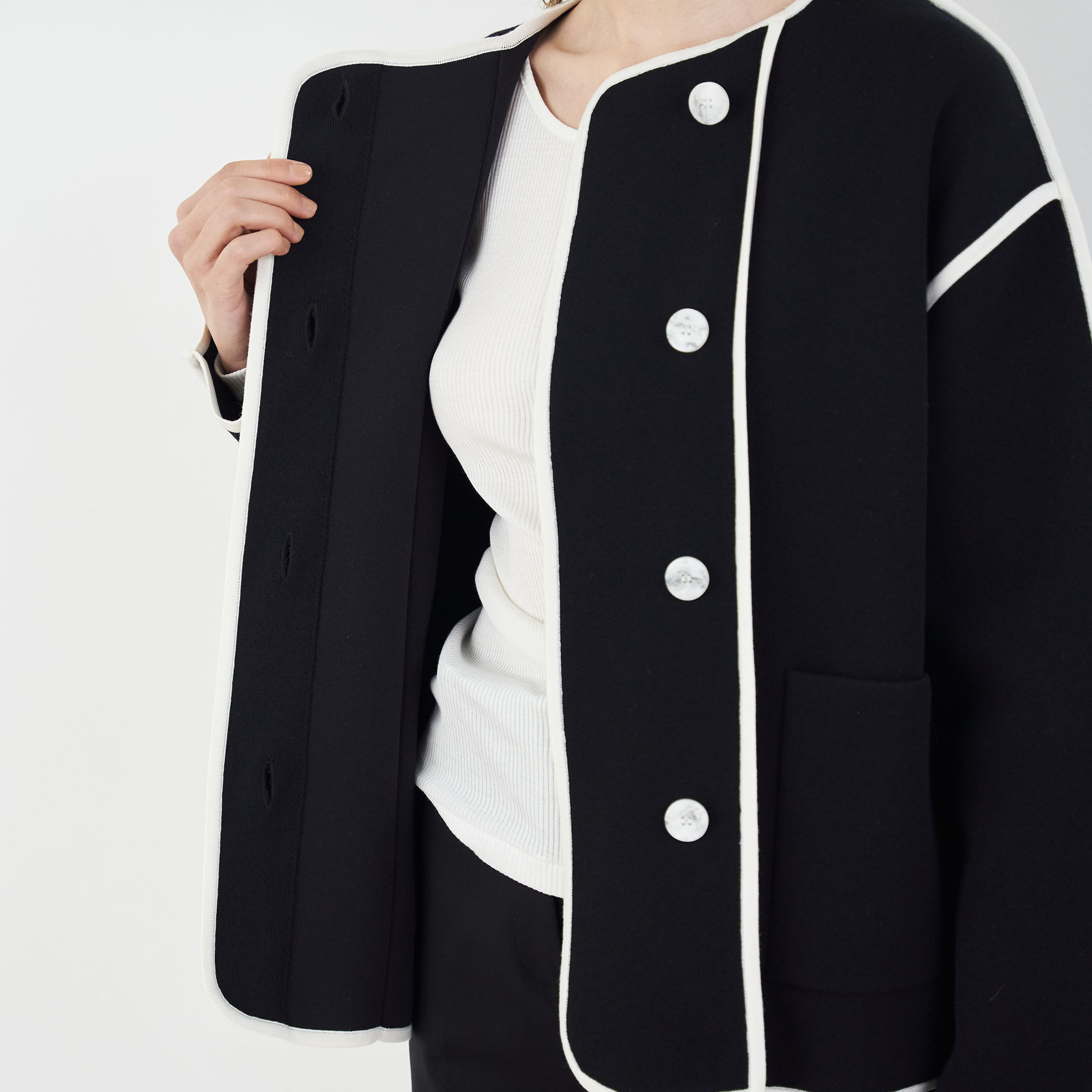 レーヨンナイロンダブルフェイス クルーネックジャケット