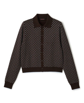 コットンカシミヤ ドットジャカードポロカーディガン