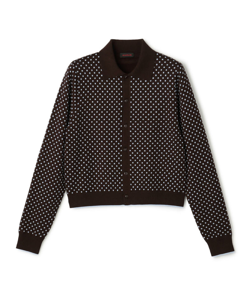 コットンカシミヤ ドットジャカードポロカーディガン