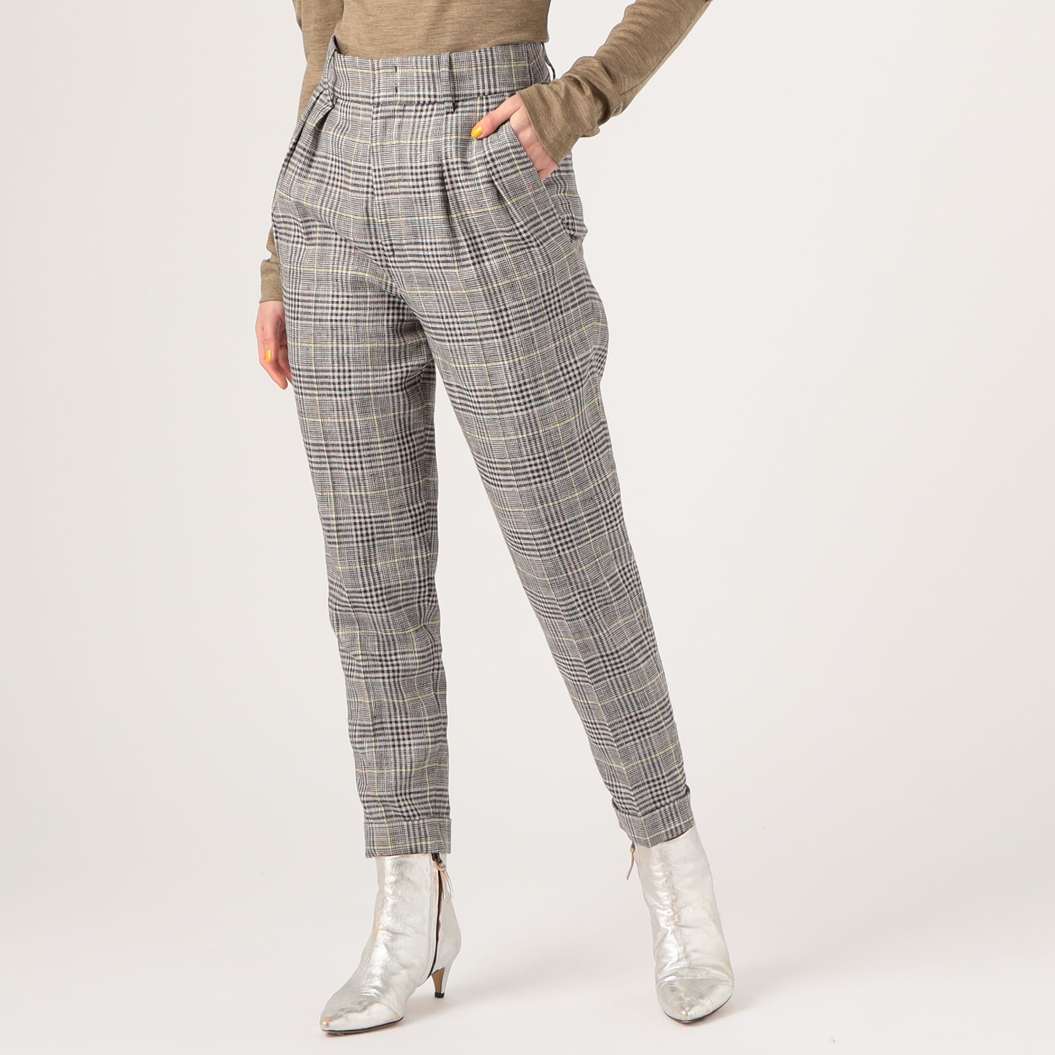 【美品】イザベルマランエトワール カジュアルパンツ M ウール チェック柄 ISABEL MARANT CEYO チェックテーパードパンツ