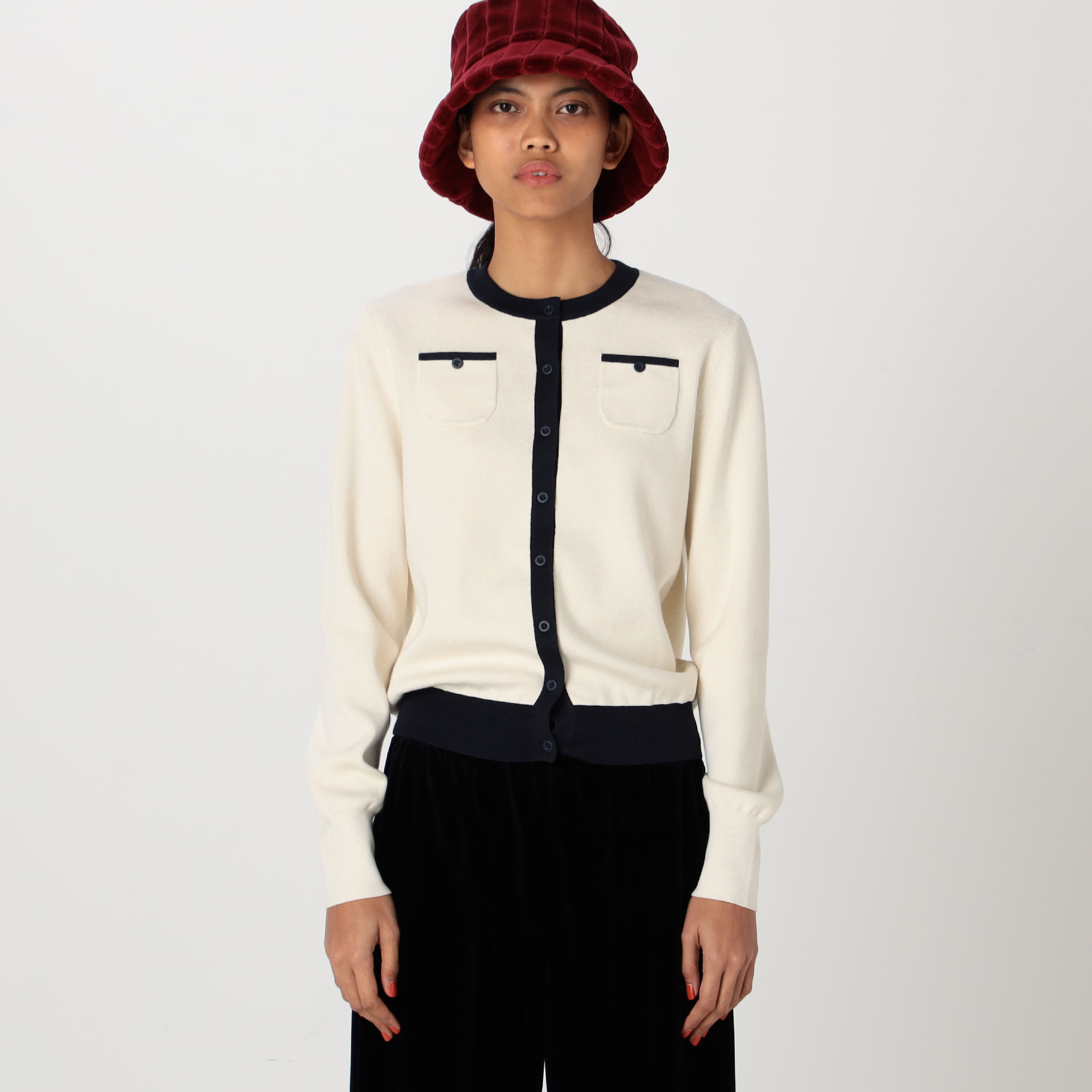 い*様 CABaN コットンカシミヤ バイカラークルーネックカーディガン CABaN カーディガン コットンカシミヤ バイカラーVネック