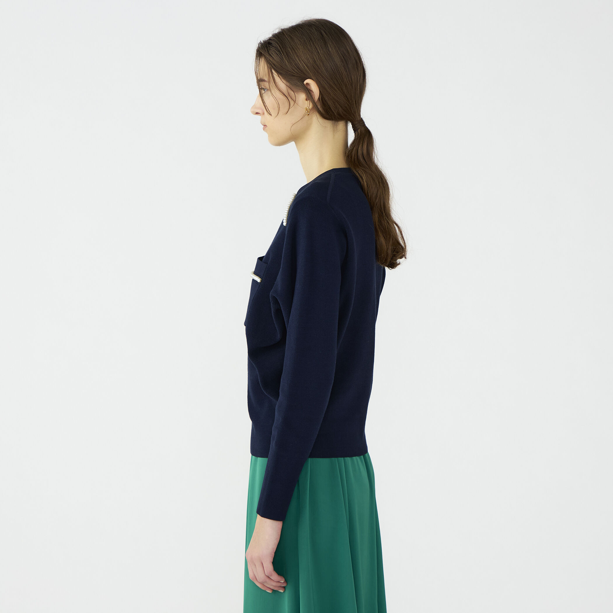 トゥモローランド Ballsey パールコンビ ニット プルオーバー 紺 美品 Ballsey（ボールジィ） ニット セーター ウールポリエステルパール