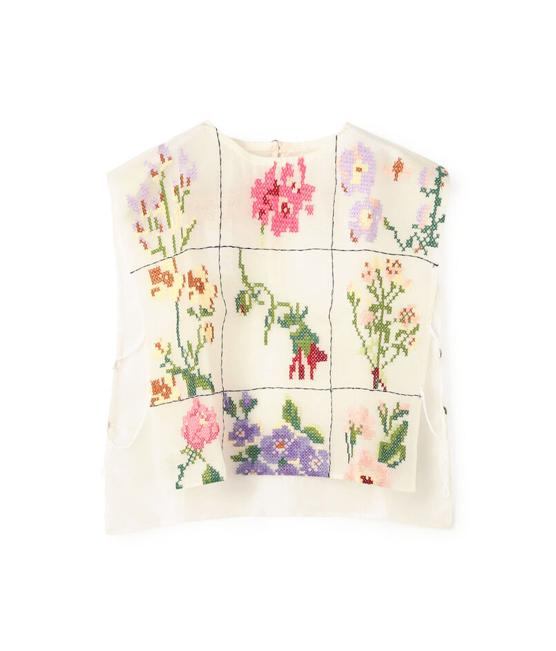 ODE TO ODD THOUSAND BUD BIB シルク エンブロイダリーブラウス