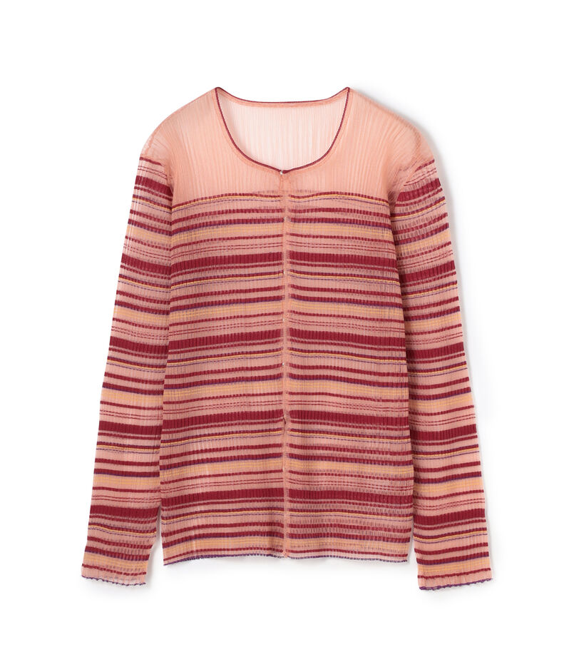 シアーボーダー クルーネックカーディガン