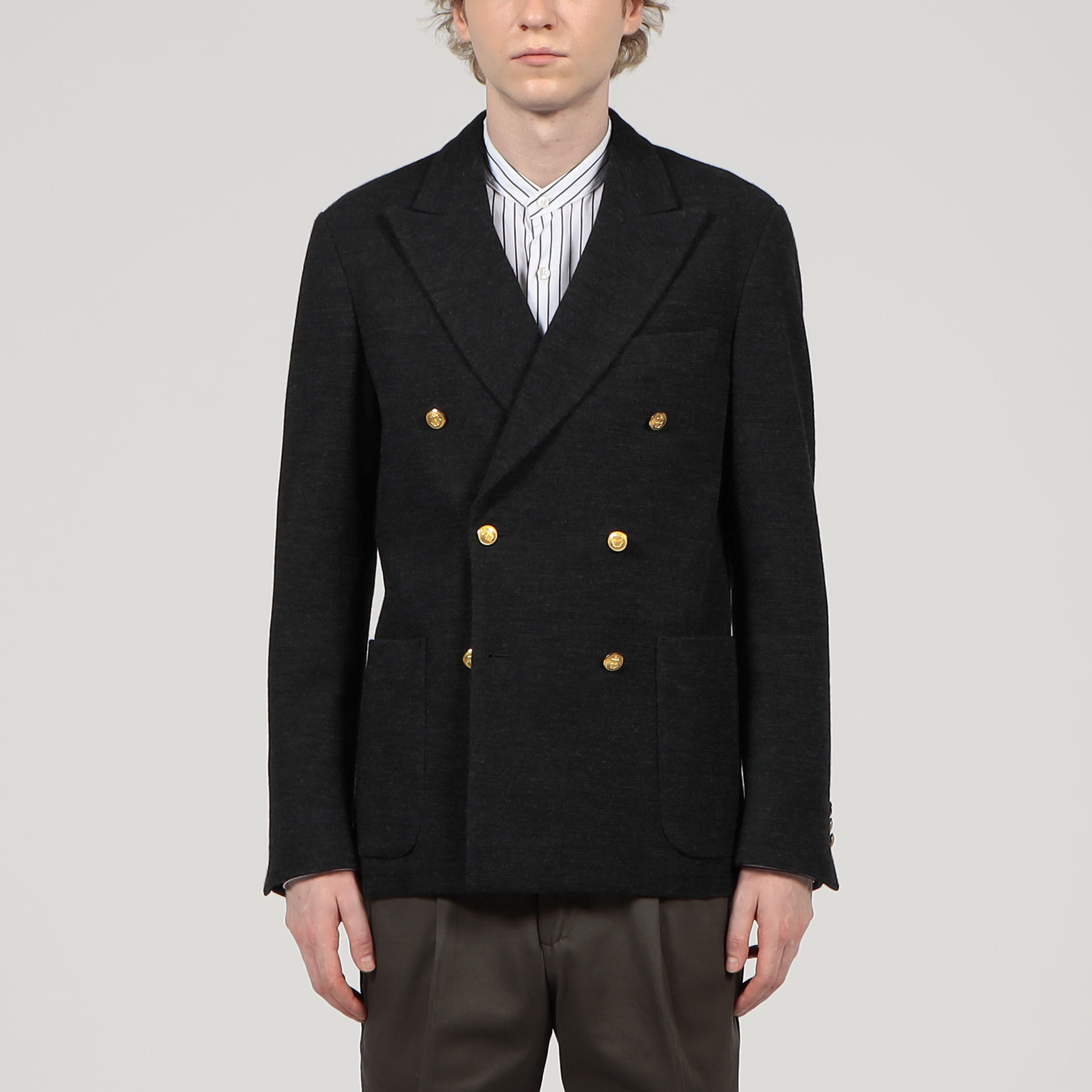 □ウールコットンダブルニット ダブルブレステッド6Bブレザー