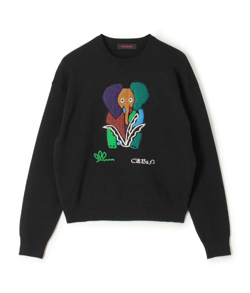 CABaN コットンカシミヤ Elephantエンブロイダリークルーネックプルオーバー