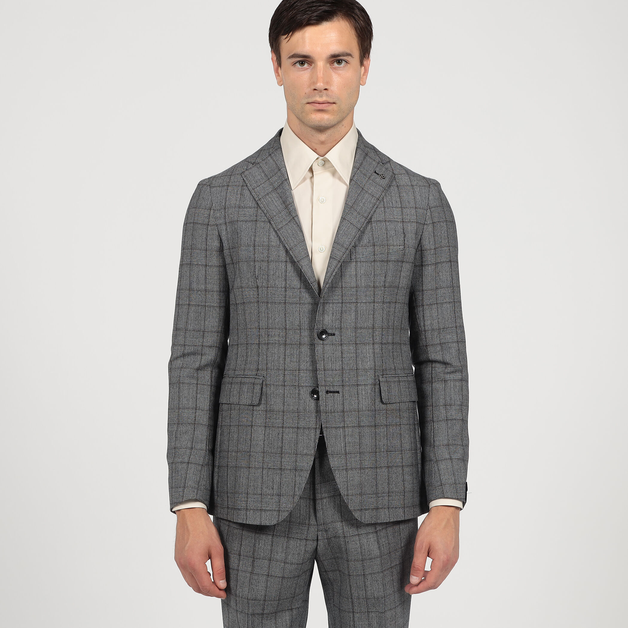 <美品>TAGLIATOLE 新ロゴ グレーチェック ウール スーツ サイズ48 美品>TAGLIATOLE 新ロゴ グレーチェック ウール スーツ サイズ48