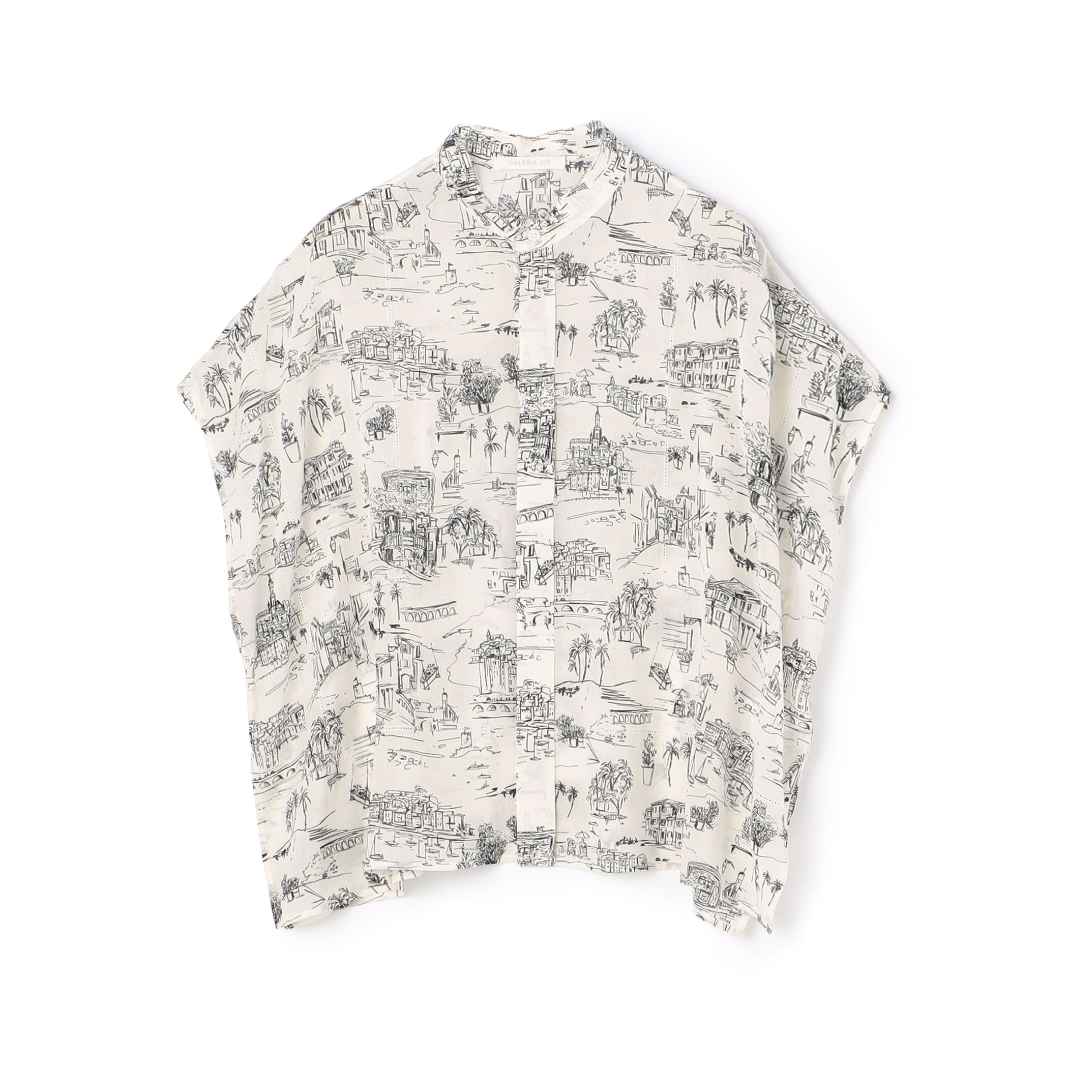 LandScapeシルクストレッチ スタンドネックボックスシャツ