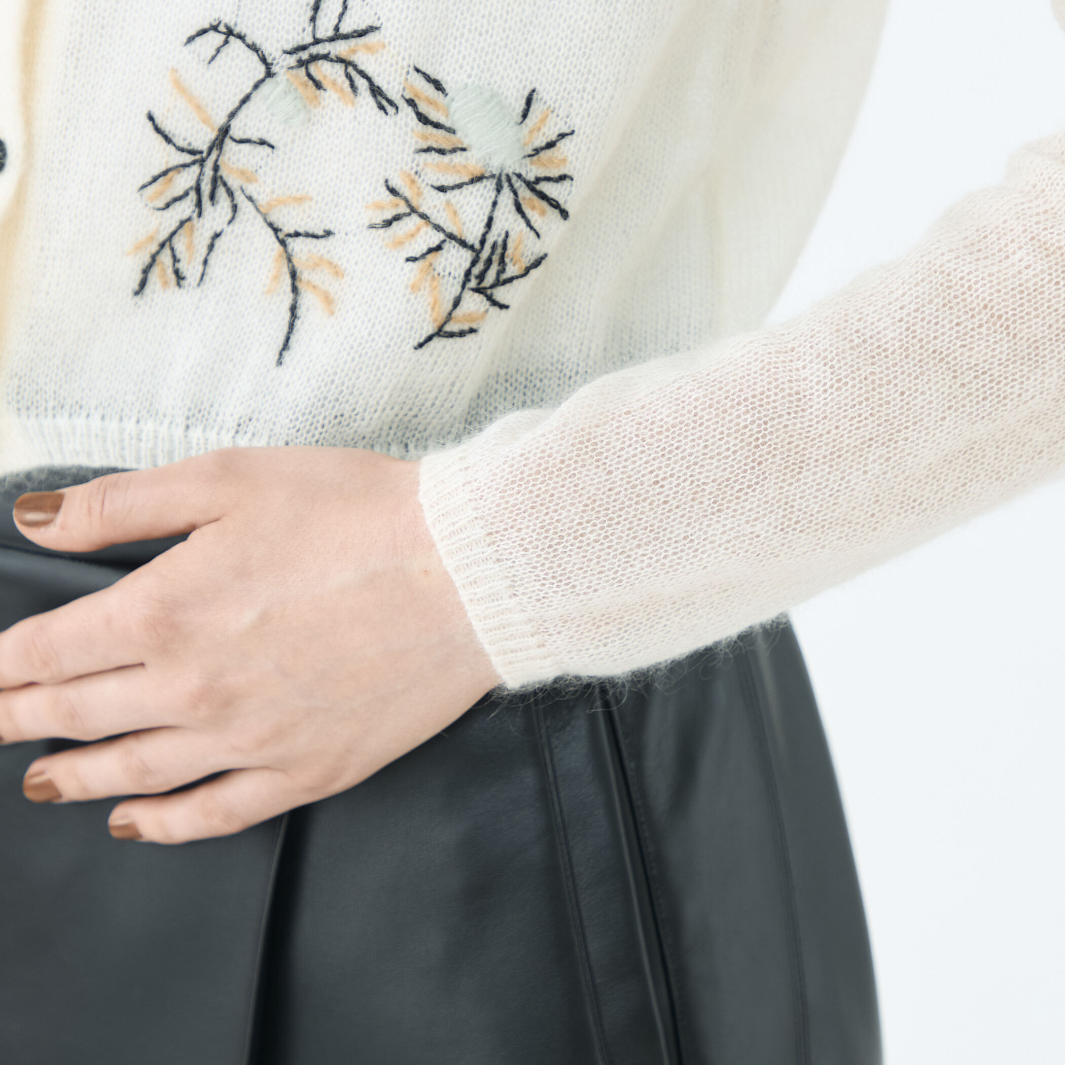 モヘヤナイロンエンブロイダリー ショートカーディガン