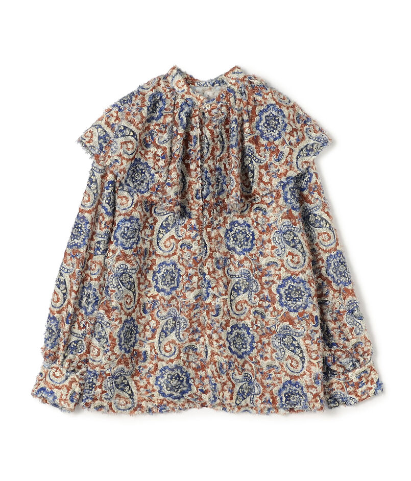 ラメカットジャカード ワイドカラーブラウス