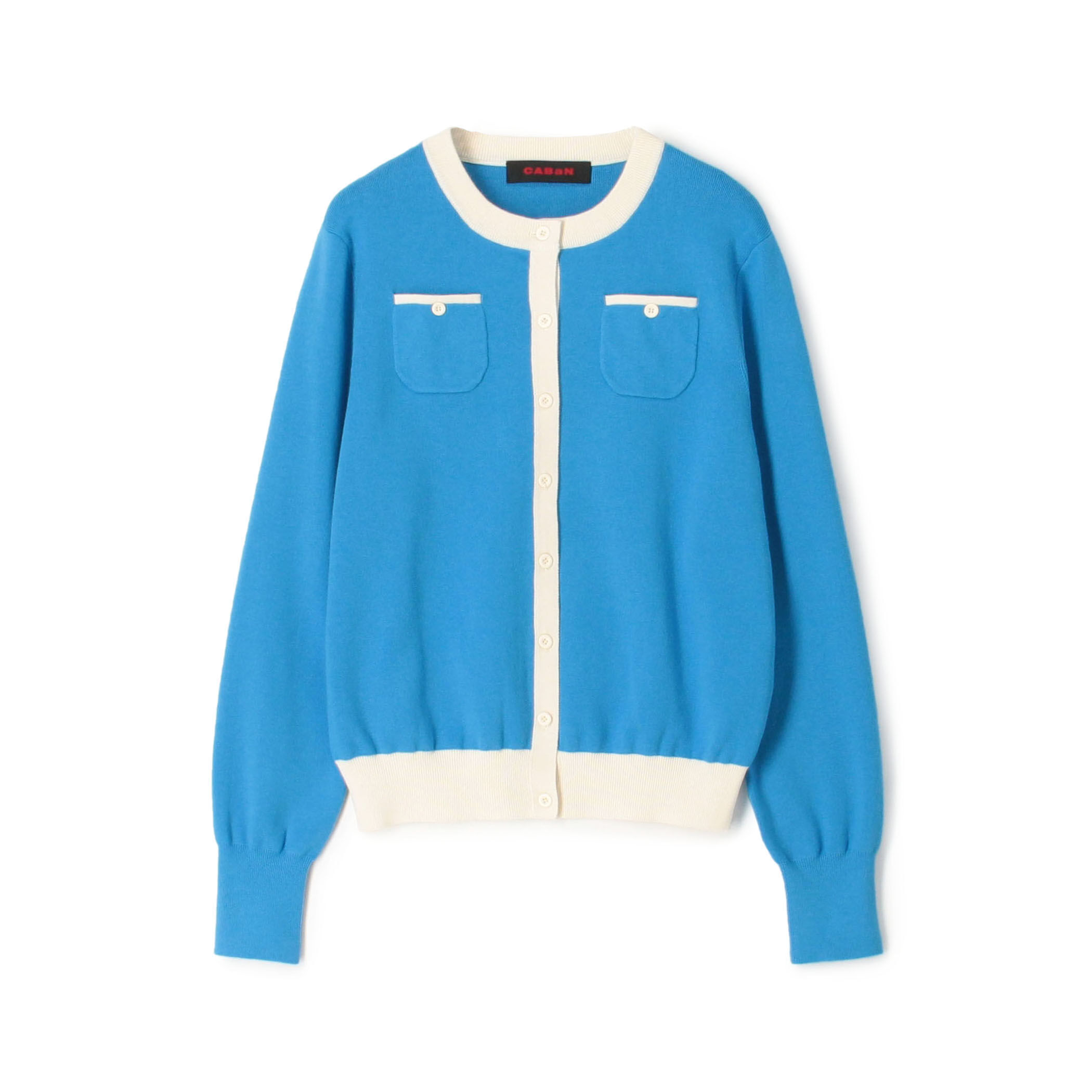 コットンカシミヤ バイカラークルーネックカーディガン