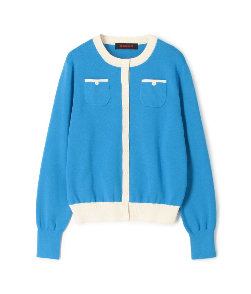 コットンカシミヤ バイカラークルーネックカーディガン