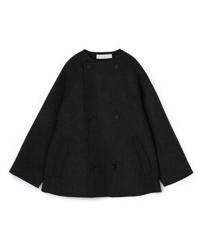 ウールダブルフェイス カラーレス ショートトレンチコート