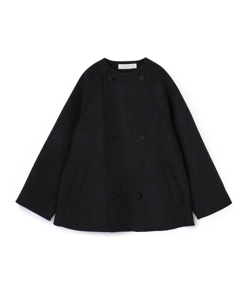 ウールダブルフェイス カラーレス ショートトレンチコート