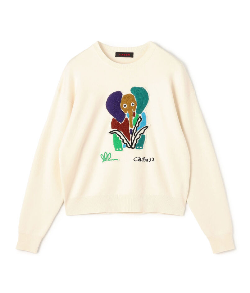 CABaN コットンカシミヤ Elephantエンブロイダリークルーネックプルオーバー