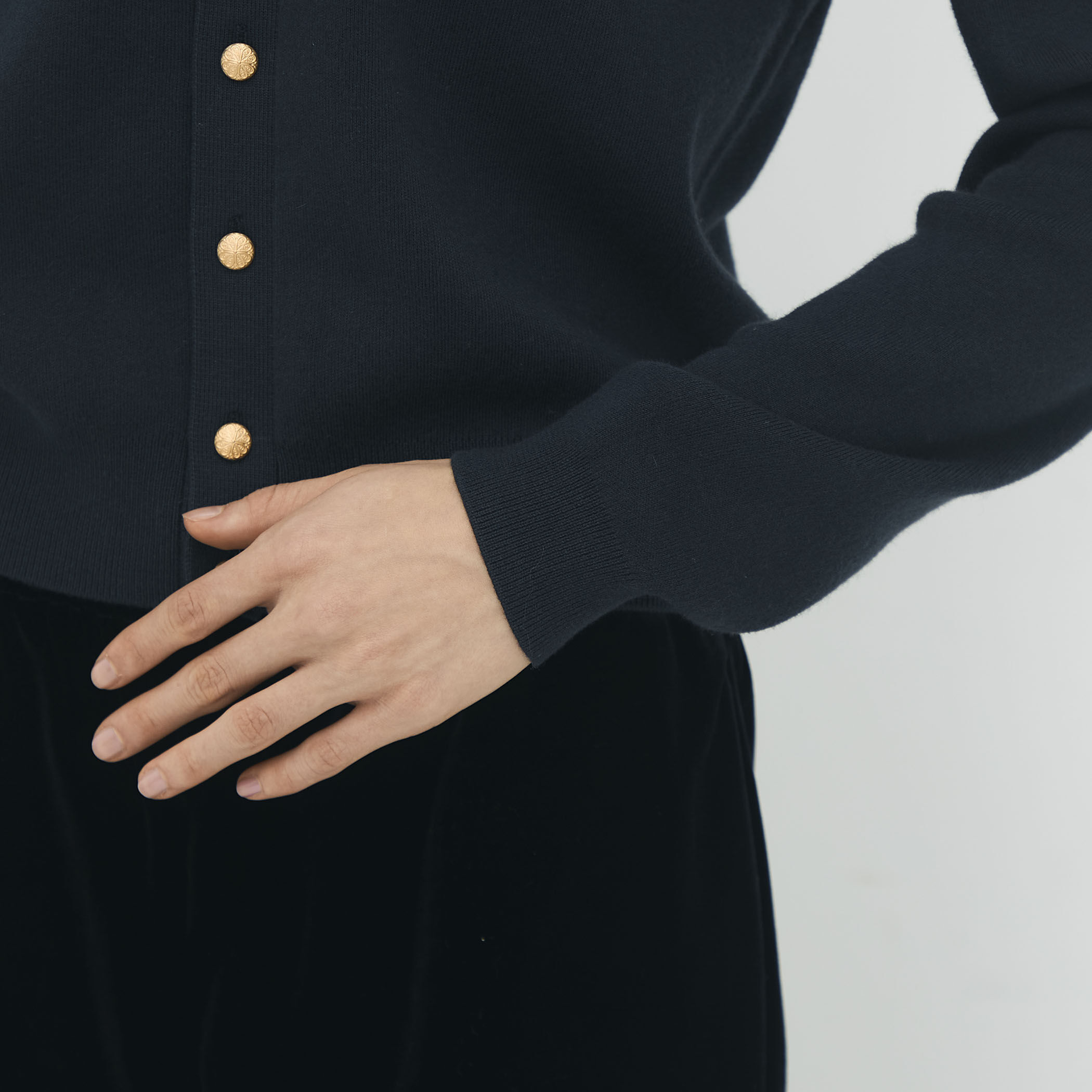 コットンカシミヤ レースコンビポケットカーディガン