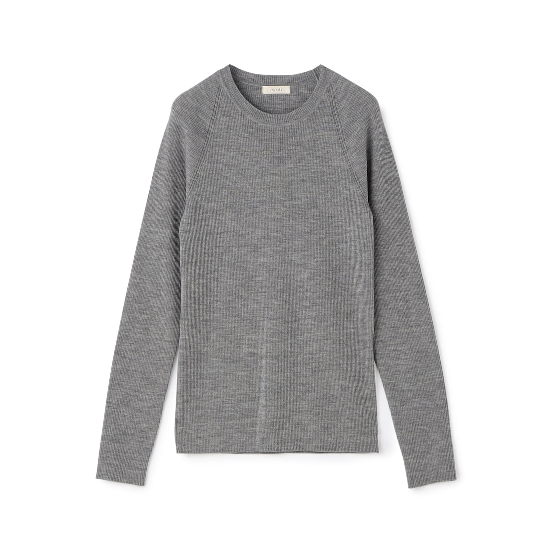 ウーステッドウールファインリブ クルーネックプルオーバー