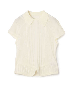Mame Kurogouchi Lace Stripe Knitted Top