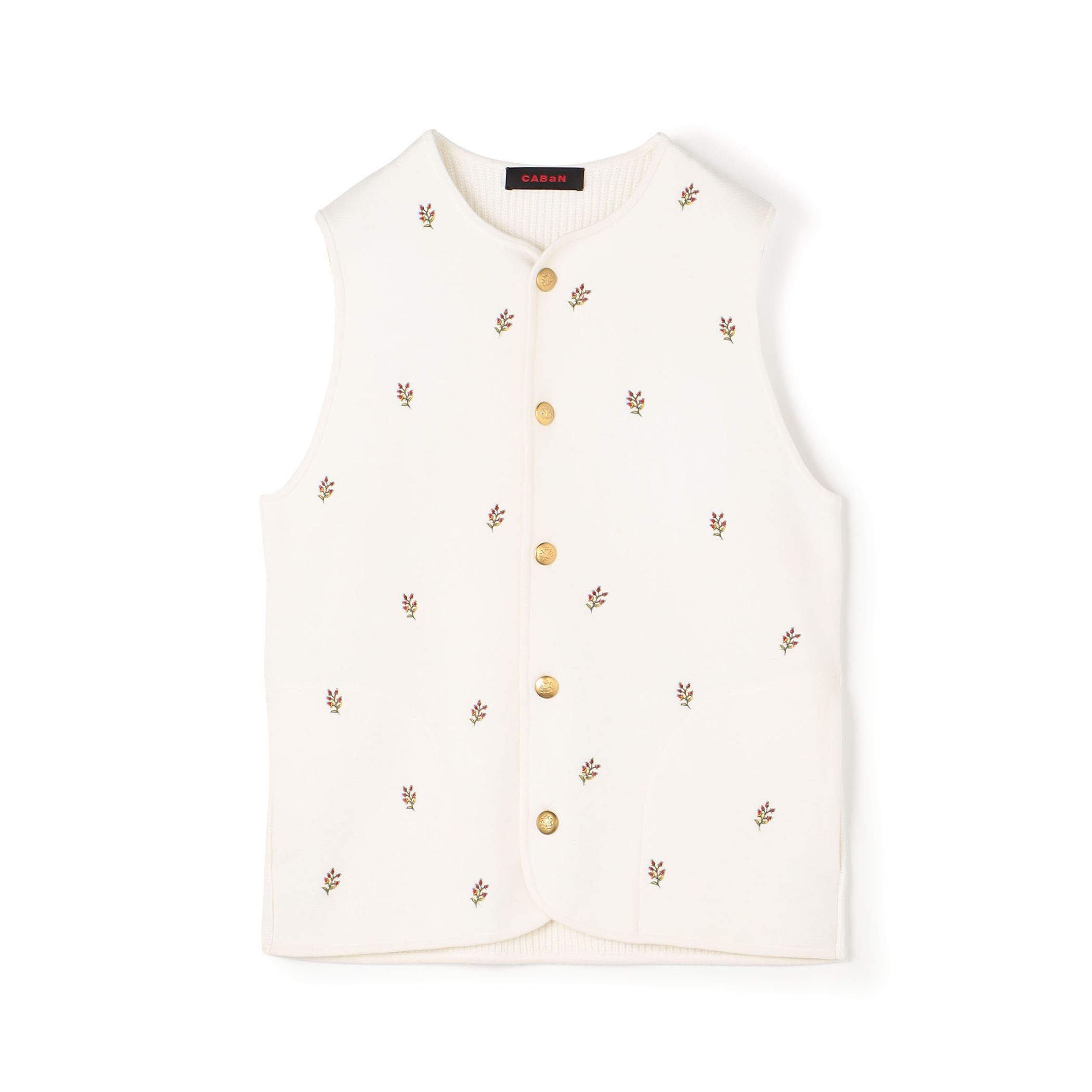 これからの季節にCABaN キャバン コットンカシミヤ　ベスト CABaN コットンカシミヤ フラワーエンブロイダリー クルーネック