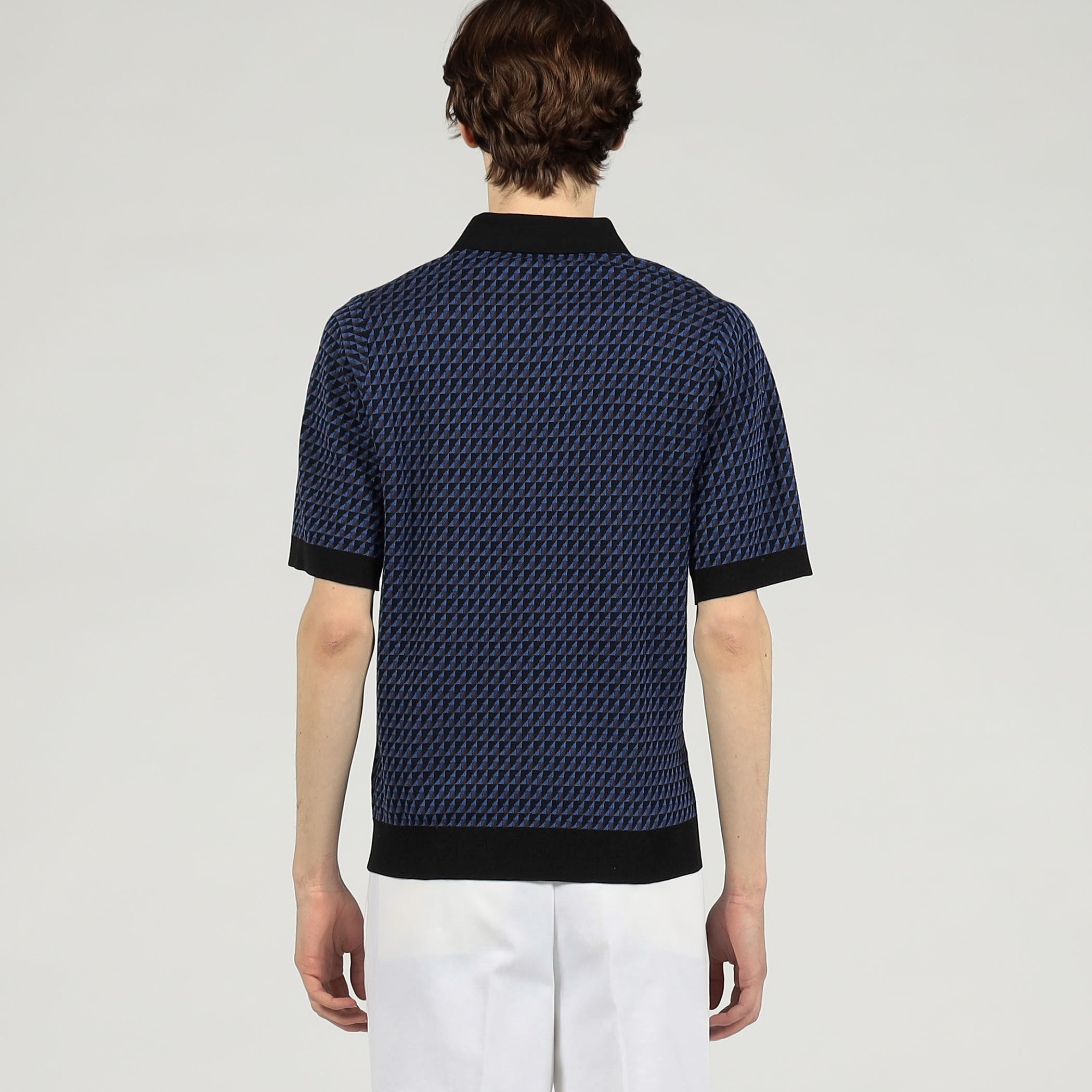 コットンリネンナイロン ジオメトリック ハーフスリーブ プルオーバー