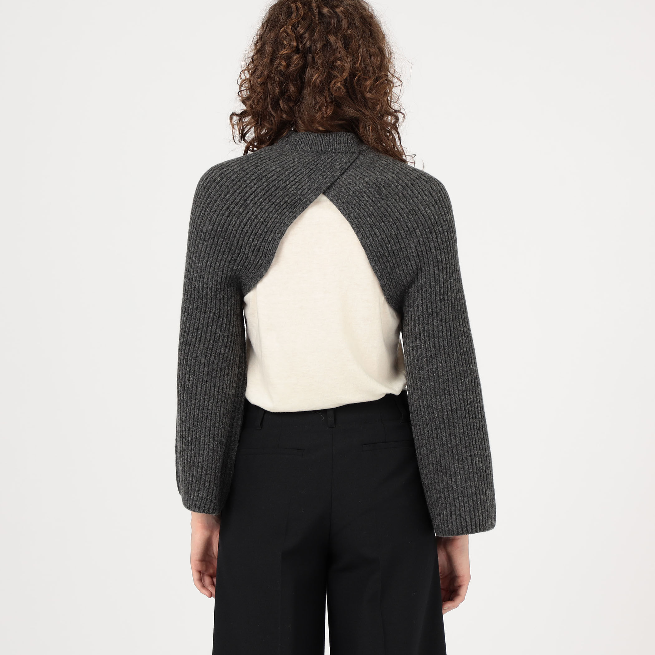 トップス HYKE RIBBED KNIT SHRUG Black size 1 HYKE / RIBBED KNIT WOOL SHRUG (BLACK / CHARCOAL / CAMEL