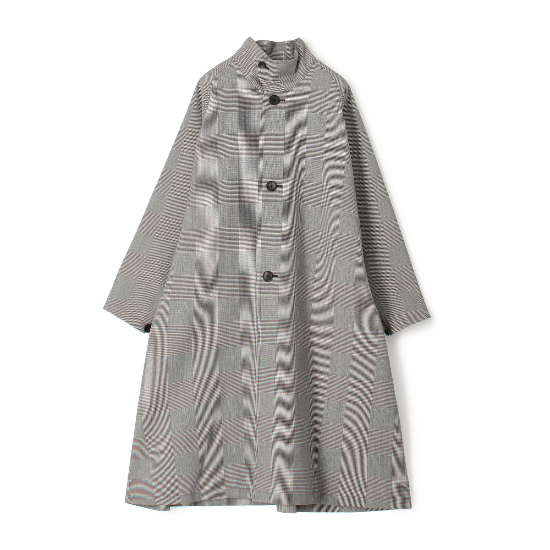 ウールギャバジン ガンクラブチェックスタンドカラーコート