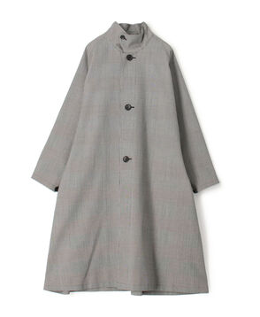 ウールギャバジン ガンクラブチェックスタンドカラーコート