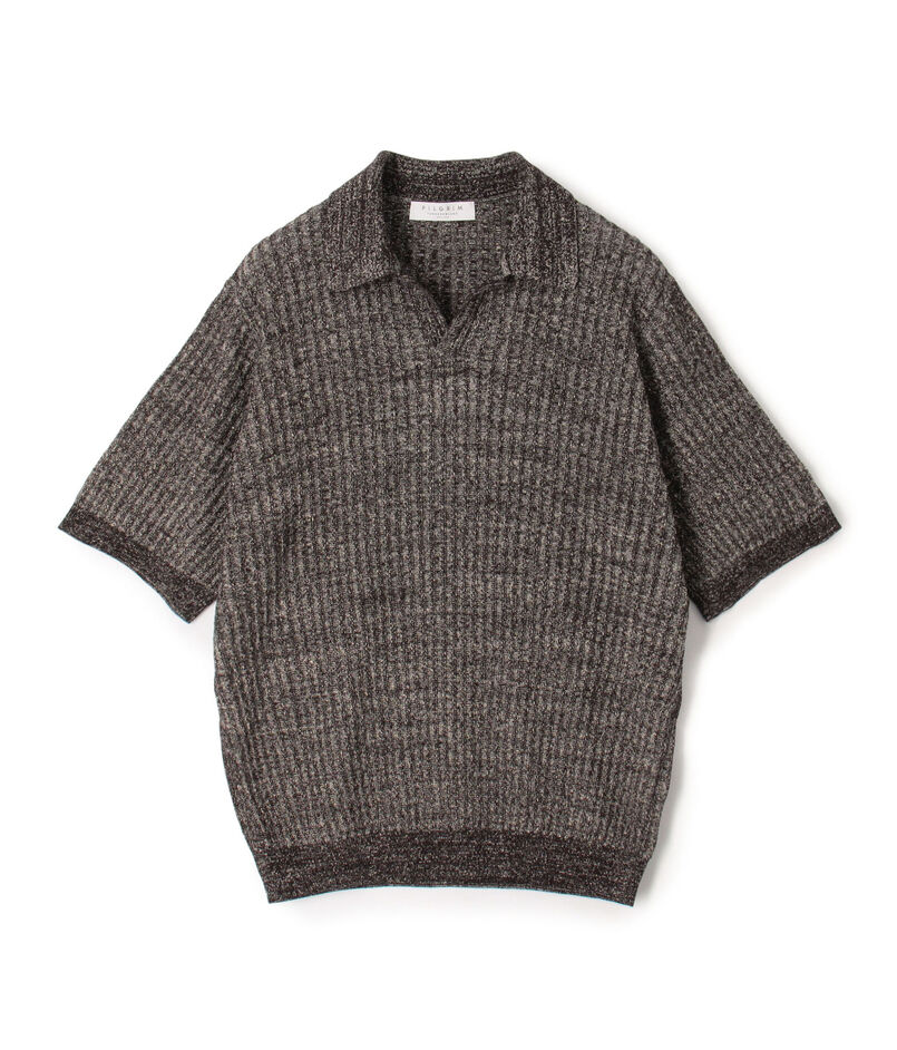 リネンコットンナイロンプレーティング スキッパーニット