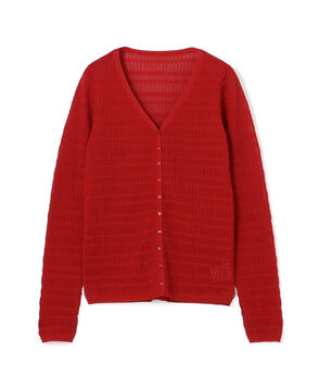 コットンポリエステルアセテートリブ Vネックカーディガン