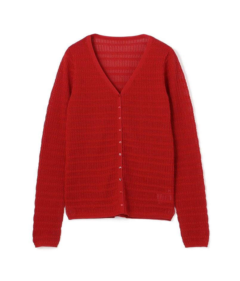 コットンポリエステルアセテートリブ Vネックカーディガン