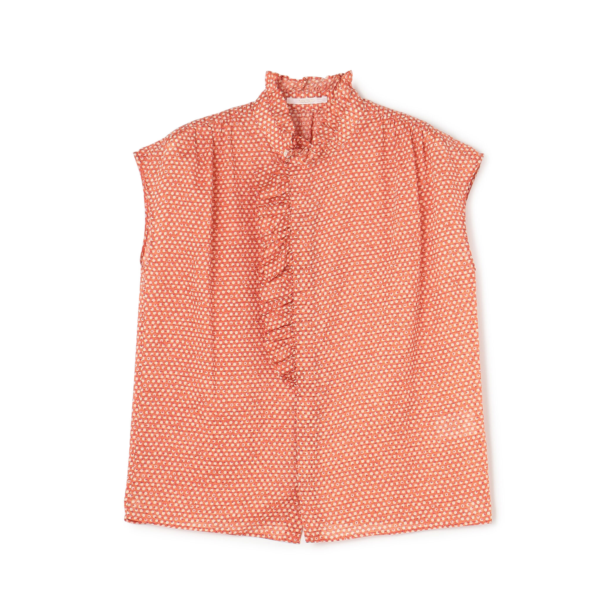 SOULEIADO◆24SS/コットンラミープリント フレアスリーブブラウス/36/コットン/GRN/75-01-42-01604 コットンラミープリント フレアスリーブブラウス（シャツ