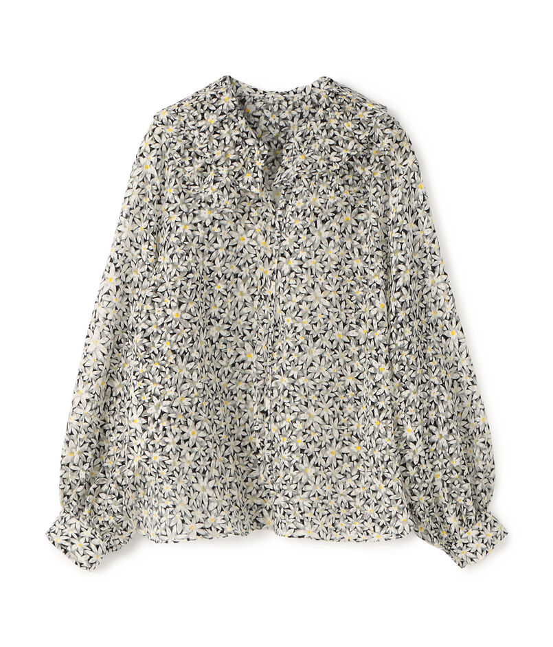 ドゥーブルフラワープリント ラッフルカラーブラウス  