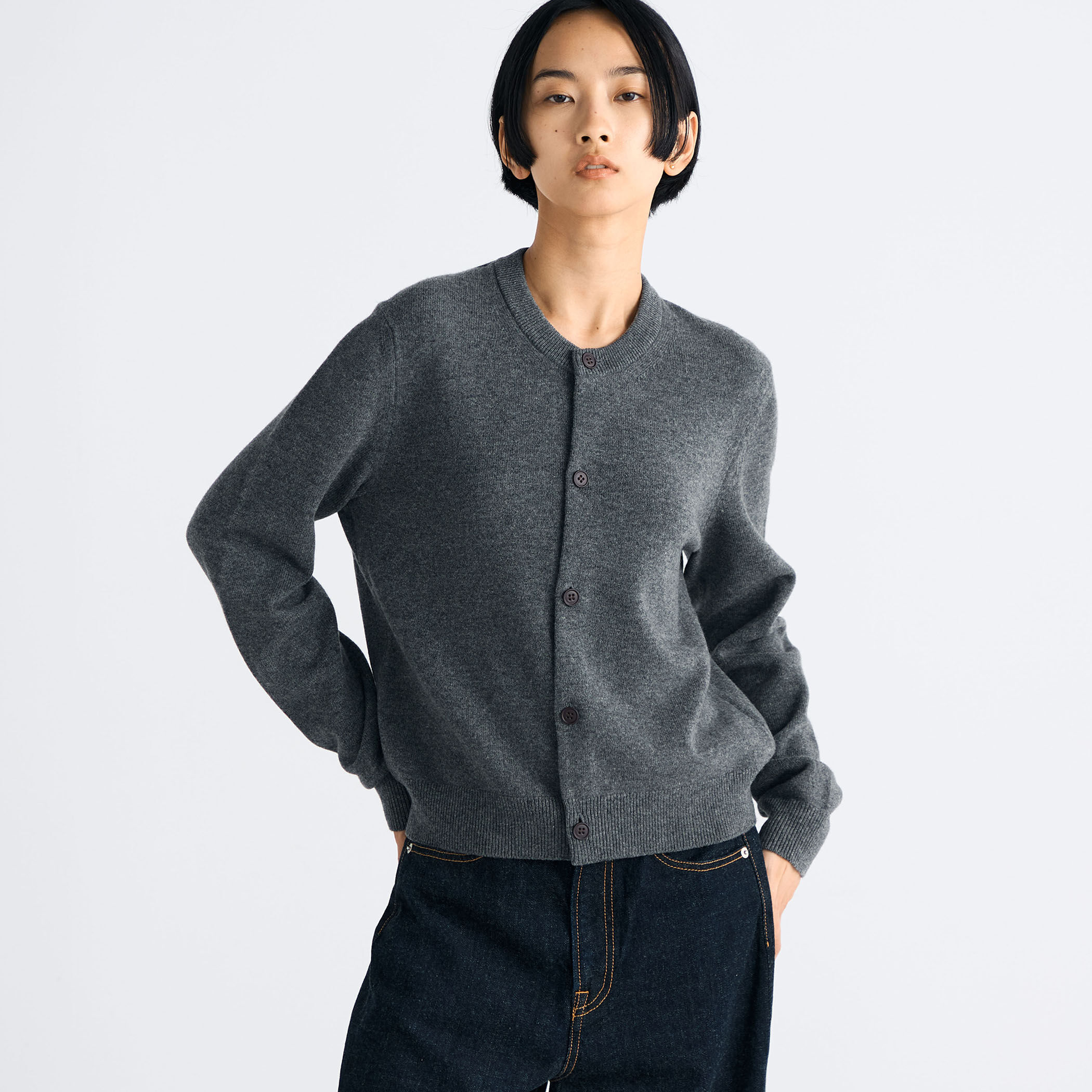 エクストラファインウール クルーネックカーディガン