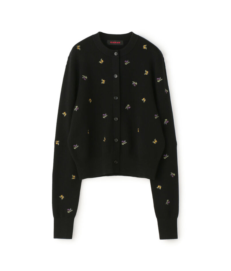 ■CABaN コットンカシミヤ エンブロイダリークルーネックカーディガン