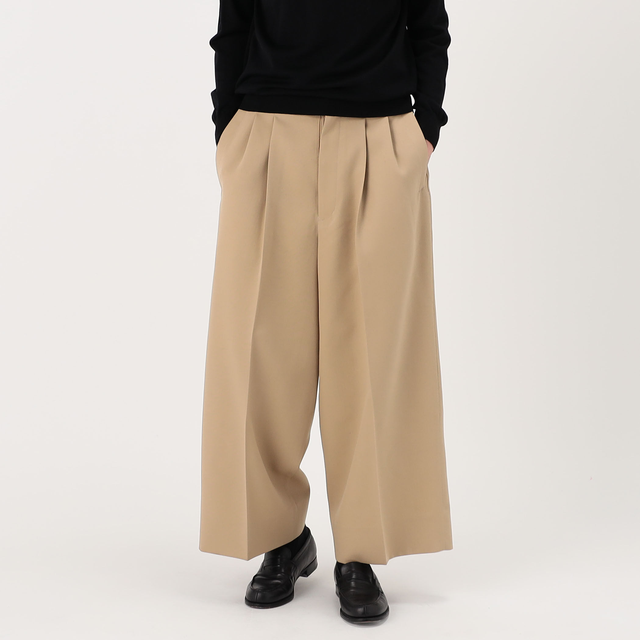 HAVERSACK ATTIRE ウールギャバジン 2プリーツワイドパンツ