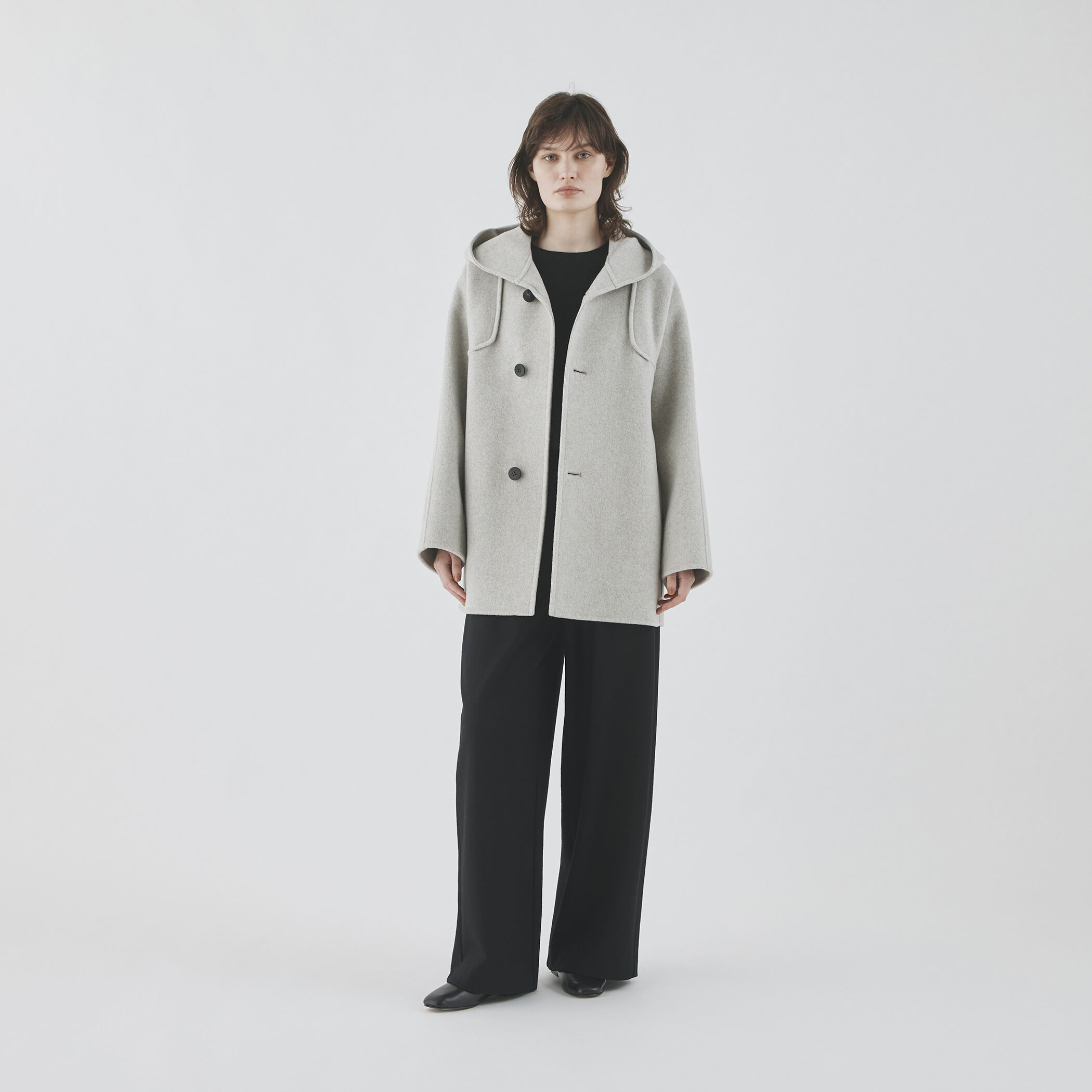 ウールカシミヤダブルフェイス フーデットコート