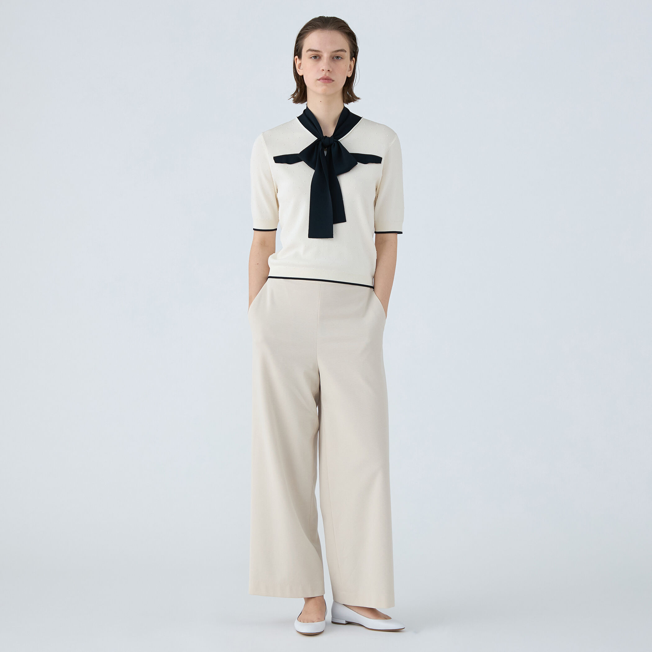 一部追加予約】ストレッチタックドット ボウタイプルオーバー