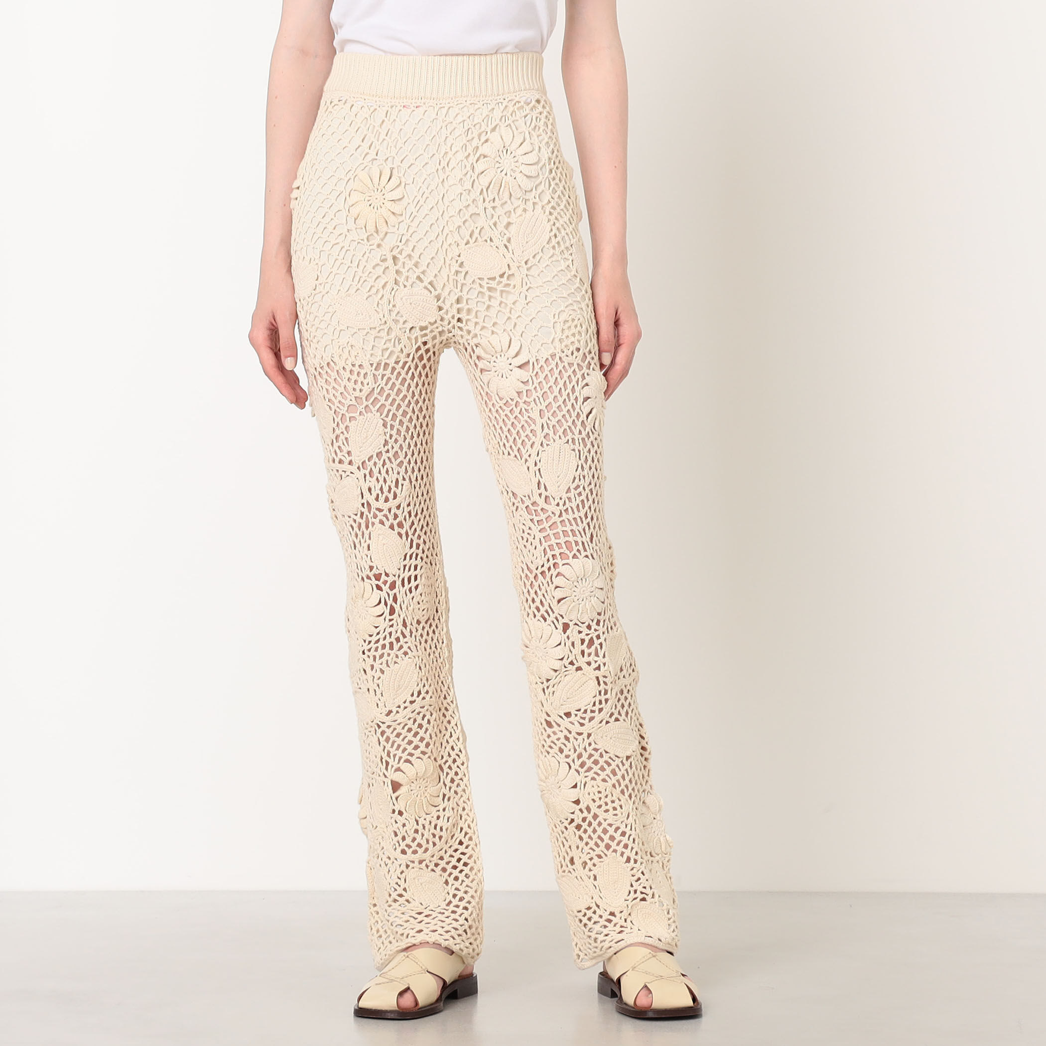 【極美品】LEVDANCE アンクルニットパンツ ピンクベージュ S The Elder Statesman CROCHET WMN'S PANT クロシェニットパンツ