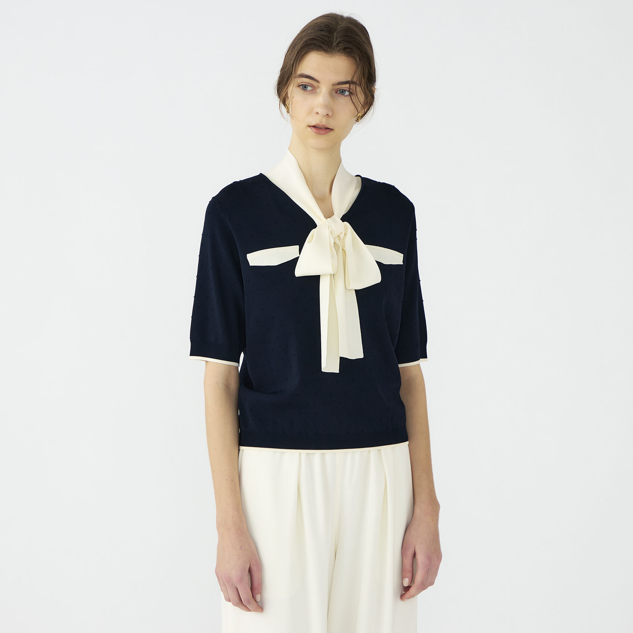 一部追加予約】ストレッチタックドット ボウタイプルオーバー