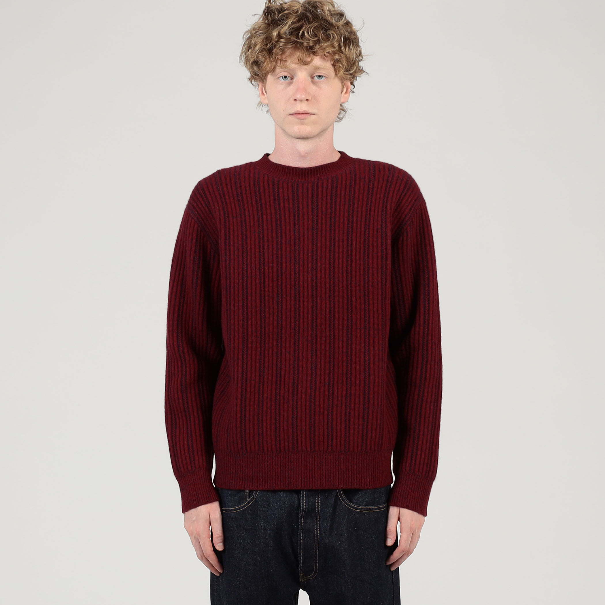 美品　トゥモローランド　ウールカシミヤニット　バイカラー　クルーネック ウールカシミヤシルク リブクルーネックプルオーバーニット