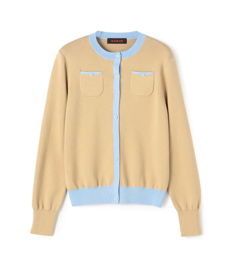 コットンカシミヤ バイカラークルーネックカーディガン