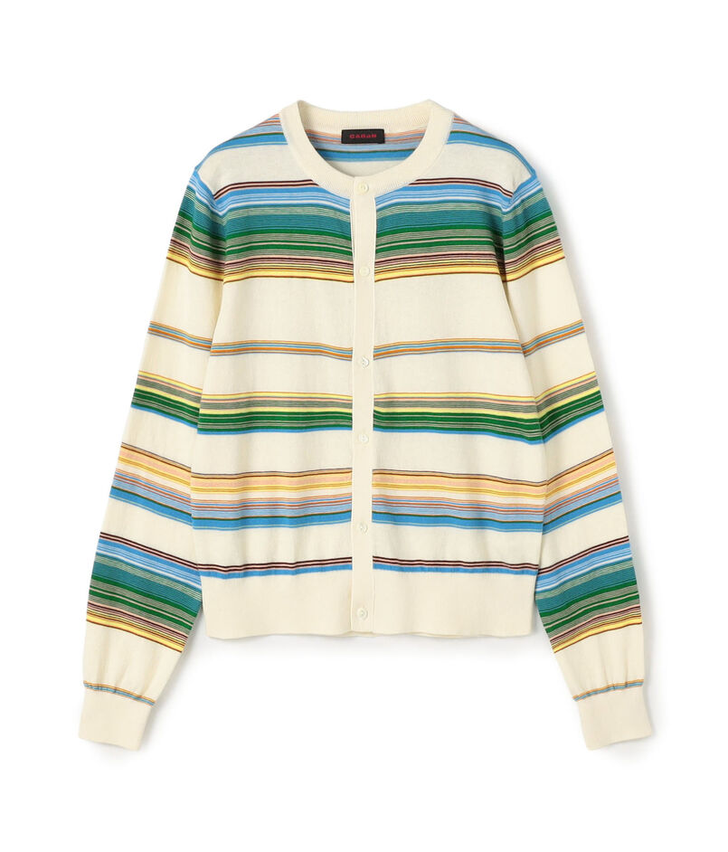 コットンカシミヤマルチボーダー クルーネックカーディガン